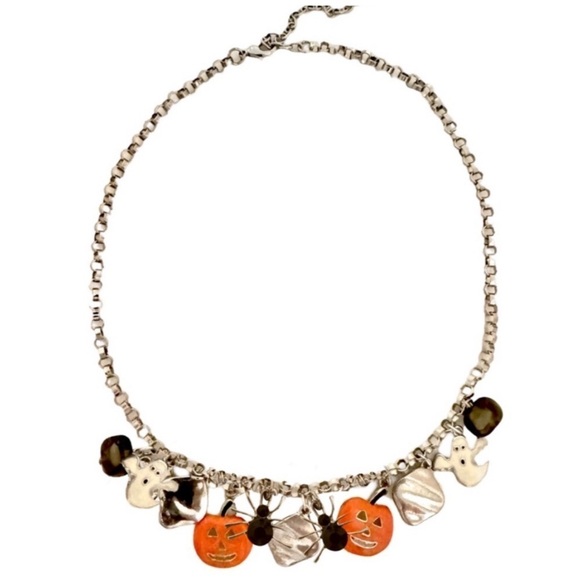 VINTAGE • Halloween Spooky Ghost Pumpkin Spider Charm Fun Necklace - Picture 3 of 5